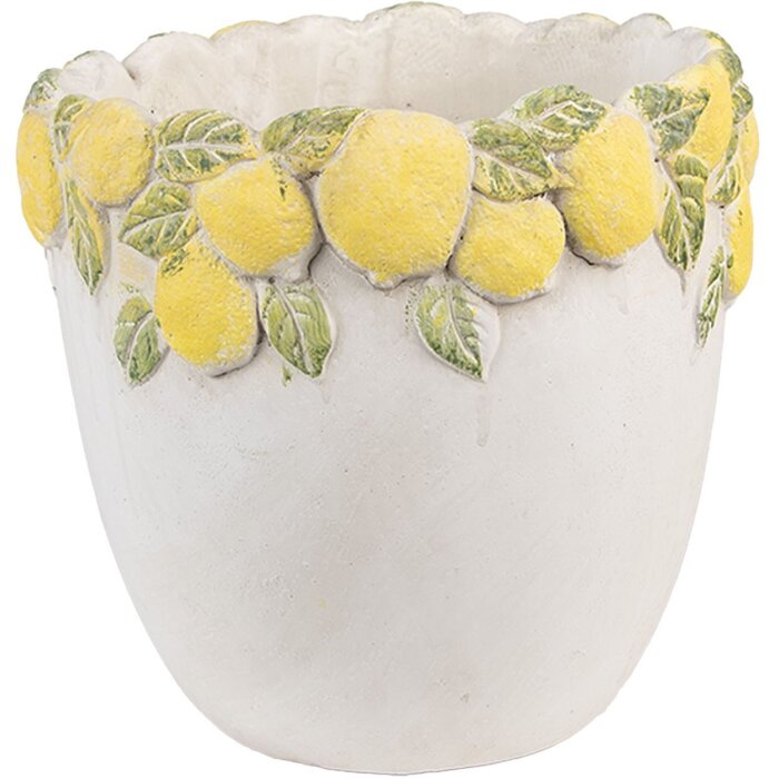Clayre & Eef Blumentopf Zitronen-Dekor Ø 20x19 cm Stein Mediterran