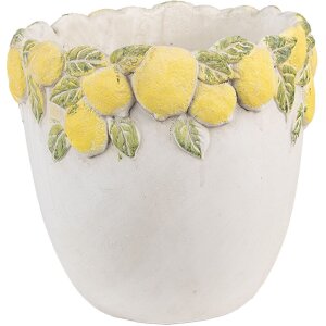 Clayre & Eef Blumentopf Zitronen-Dekor Ø 20x19 cm Stein Mediterran