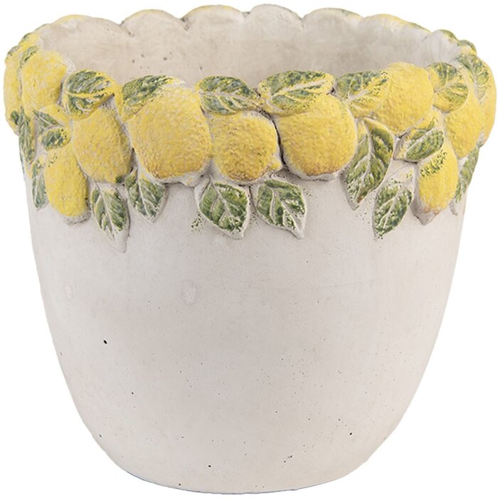 Clayre & Eef Ghiveci Decor Lămâi Ø16x15 cm Piatră Galben-Verde