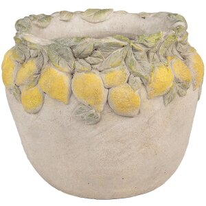 Clayre & Eef Blumentopf Zitronendekor Beige Gelb Grün Ø 22x19 cm