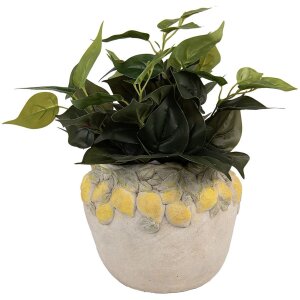 Clayre & Eef Blumentopf Zitronendekor Beige Gelb Grün Ø 22x19 cm