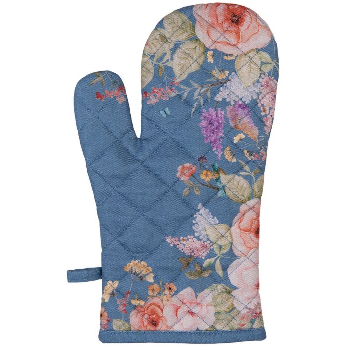 Clayre & Eef FFA44BL Ofenhandschuh Blau Blumen 18x30 cm Baumwolle Landhausstil