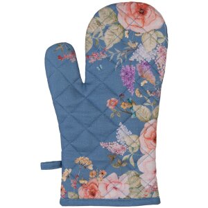 Clayre & Eef FFA44BL Ofenhandschuh Blau Blumen 18x30 cm Baumwolle Landhausstil