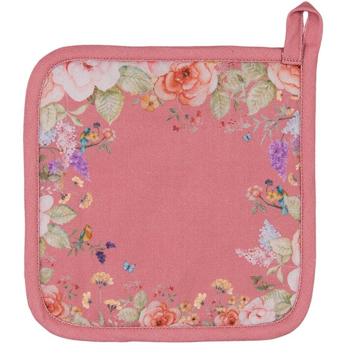 Clayre & Eef Cratiță Roz cu Model Floral 20x20 cm, Bumbac