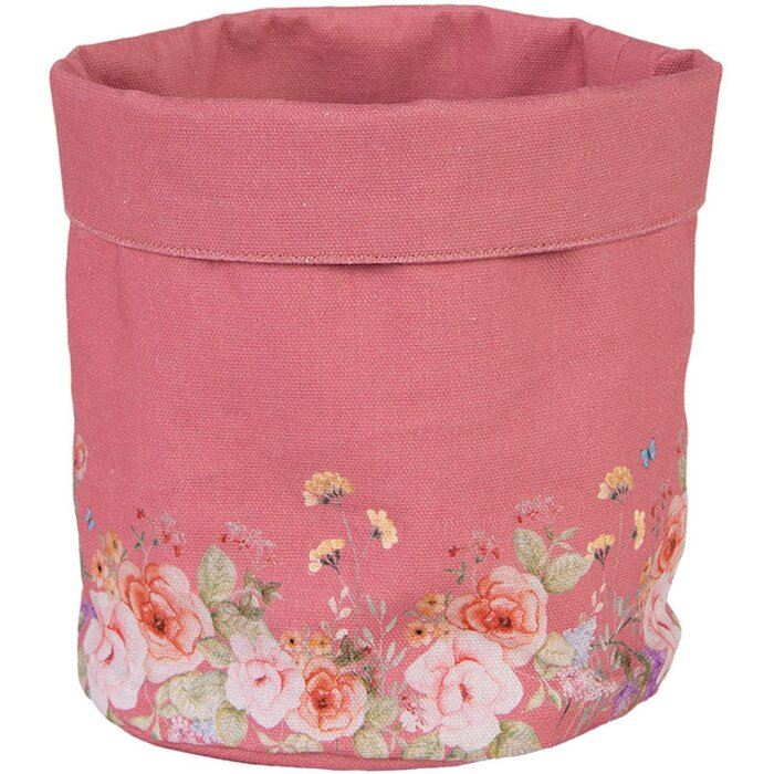 Clayre & Eef Brotkörbchen Baumwolle Ø15x16cm Romantisches Blumendesign Rosa