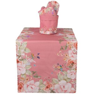 Clayre & Eef Brotkörbchen Baumwolle Ø15x16cm Romantisches Blumendesign Rosa