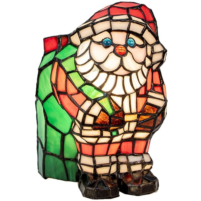 LumiLamp Tiffany Tischlampe Weihnachtsmann Glas 17x11x22 cm E14 Fassung