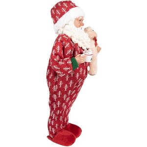 Clayre & Eef 66228 Decorațiune Moș Crăciun 45 cm - Cu Ursuleț și Ceașcă
