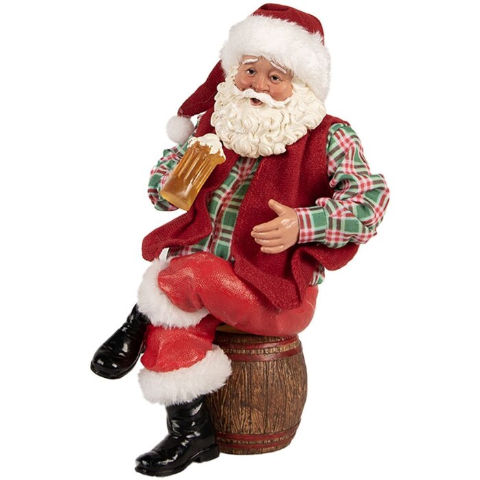 Clayre & Eef Moș Crăciun cu cană de bere 24 cm, figurină decorativă rustică