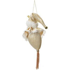 Clayre & Eef 66221 Weihnachtsanhänger Weihnachtsmann Beige Gold 8x8x35 cm