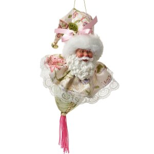 Clayre & Eef Ornament Moș Crăciun Verde Bej 8x8x35 cm