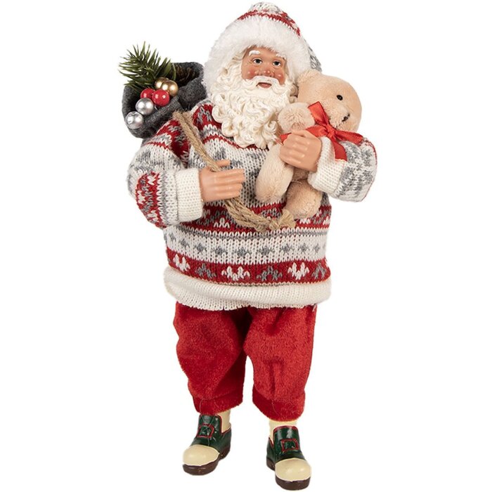 Clayre & Eef 66232 Weihnachtsmann Dekofigur Rot Weiß 13x13x28 cm