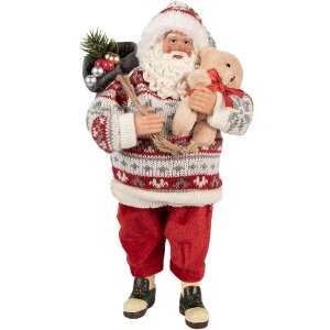 Clayre & Eef 66232 Weihnachtsmann Dekofigur Rot Weiß 13x13x28 cm