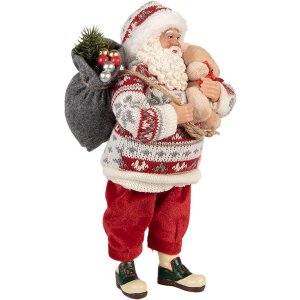 Clayre & Eef 66232 Weihnachtsmann Dekofigur Rot Weiß 13x13x28 cm