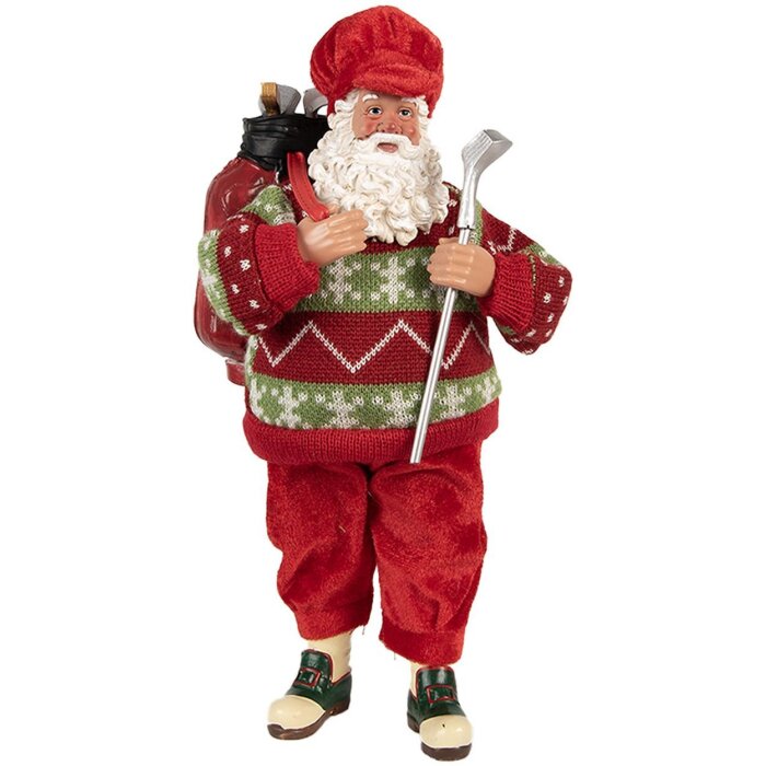 Clayre & Eef Weihnachtsmann Dekofigur Golf 15x10x28 cm Rot Grün