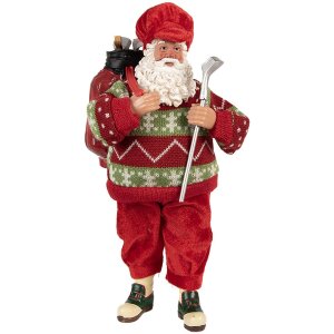 Clayre & Eef Weihnachtsmann Dekofigur Golf 15x10x28 cm Rot Grün