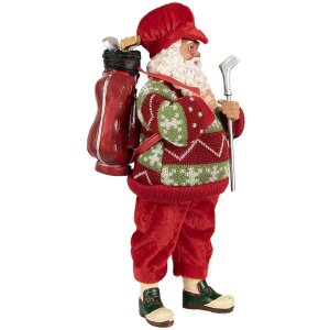Clayre & Eef Weihnachtsmann Dekofigur Golf 15x10x28 cm Rot Grün