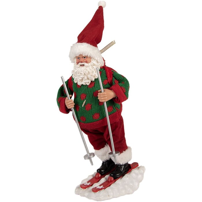 Clayre & Eef Moș Crăciun pe schi – Figurină decorativă Crăciun 15x13x28 cm