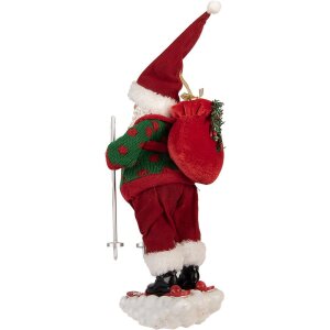 Clayre & Eef Moș Crăciun pe schi – Figurină decorativă Crăciun 15x13x28 cm