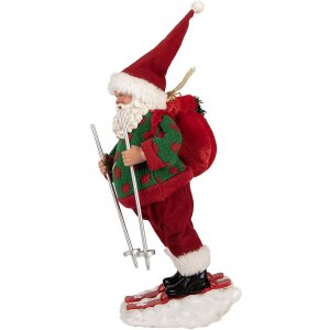 Clayre & Eef Moș Crăciun pe schi – Figurină decorativă Crăciun 15x13x28 cm