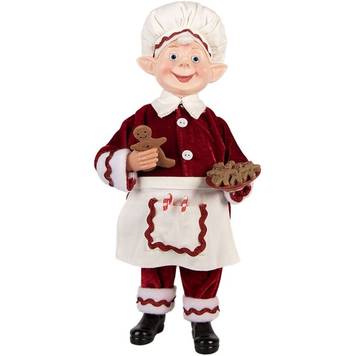 Clayre & Eef Weihnachtsdeko Elfe Rot Weiß 15x10x28 cm