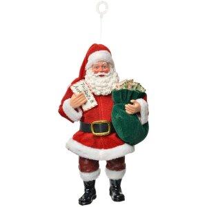 Clayre & Eef Weihnachtsmann Hänger 11x6x17 cm Rot Weiß Grün