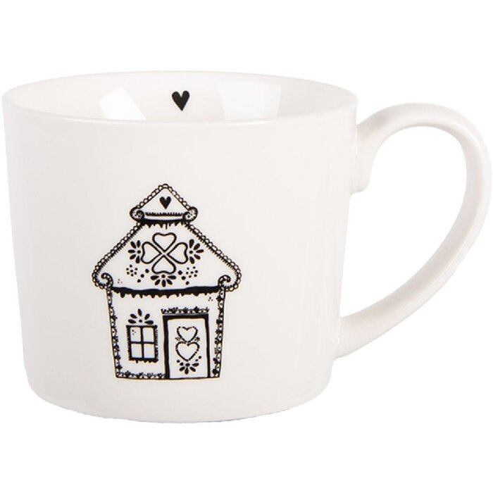 Clayre & Eef 6CEMU0185 Becher Weiß/Schwarz 12x8x7 cm 275 ml