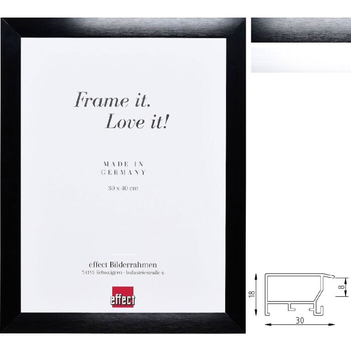 Rama foto Alu Profil S3 – Neagră & Argintie, cu sticlă transparentă, antireflex sau acrilică