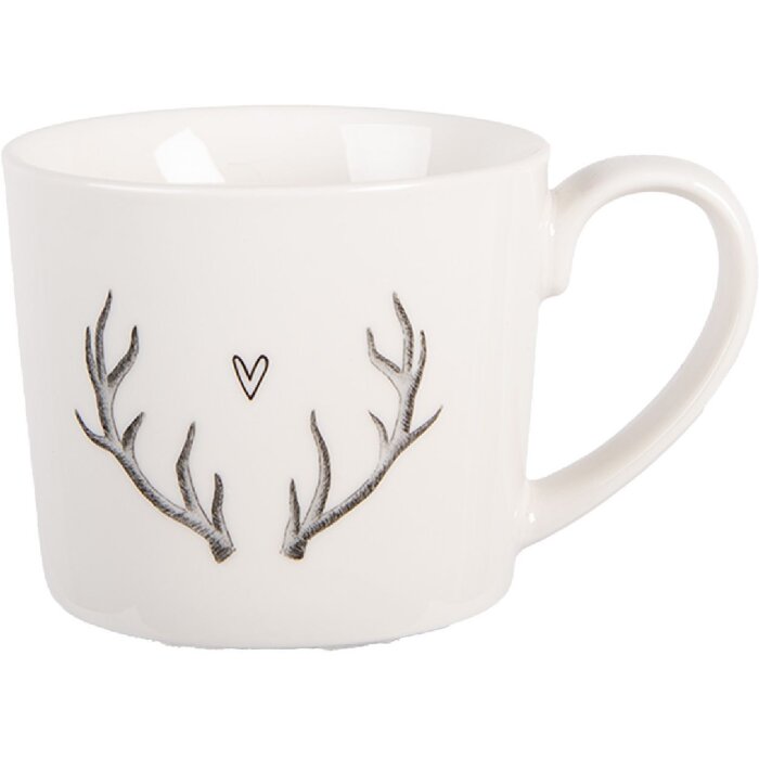 Clayre & Eef NWVMU Becher 12x8x7 cm 275 ml Weiß Grau