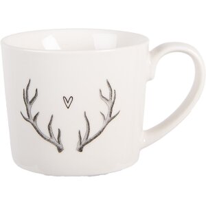 Clayre & Eef NWVMU Becher 12x8x7 cm 275 ml Weiß Grau