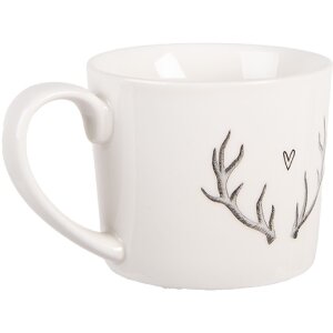 Clayre & Eef NWVMU Becher 12x8x7 cm 275 ml Weiß Grau