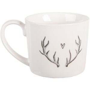 Clayre & Eef NWVMU Becher 12x8x7 cm 275 ml Weiß Grau