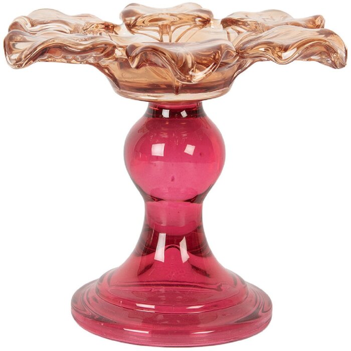 Clayre & Eef 6GL5338O Teelichthalter Ø 14x11 cm Orange Rosa Glas