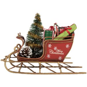 Clayre & Eef 6Y5868 Dekoration Schlitten 17x8x12 cm Rot Goldfarbig
