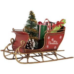 Clayre & Eef 6Y5868 Dekoration Schlitten 17x8x12 cm Rot Goldfarbig