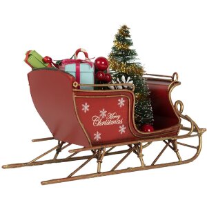 Clayre & Eef 6Y5868 Dekoration Schlitten 17x8x12 cm Rot Goldfarbig