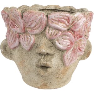 Clayre & Eef 6TE0583 Blumentopf Ø 18x15 cm Beige-Rosa