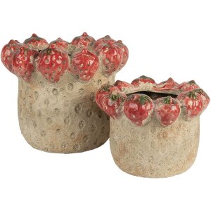 Clayre & Eef 6TE0588L Blumentopf Ø 19x16 cm Beige-Rot