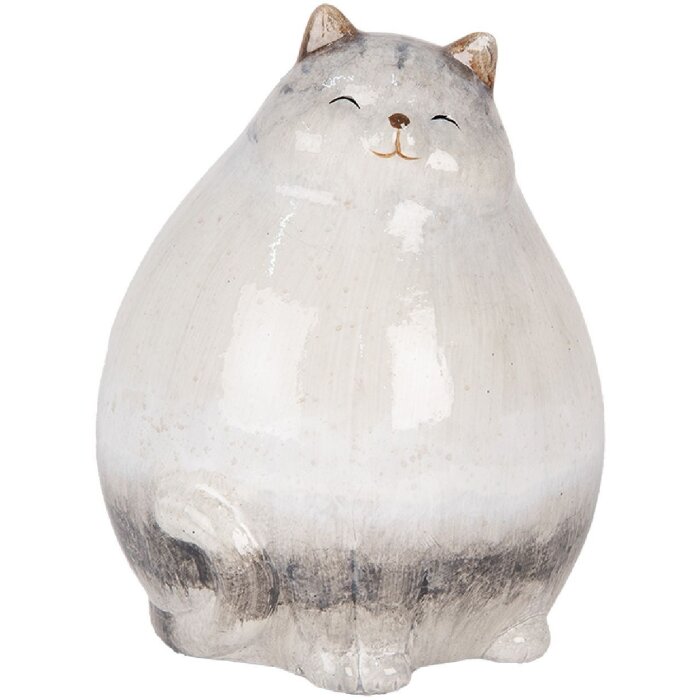 Clayre & Eef 6CE2131 Decorațiune Pisică Ceramică 14x13x18 cm Gri