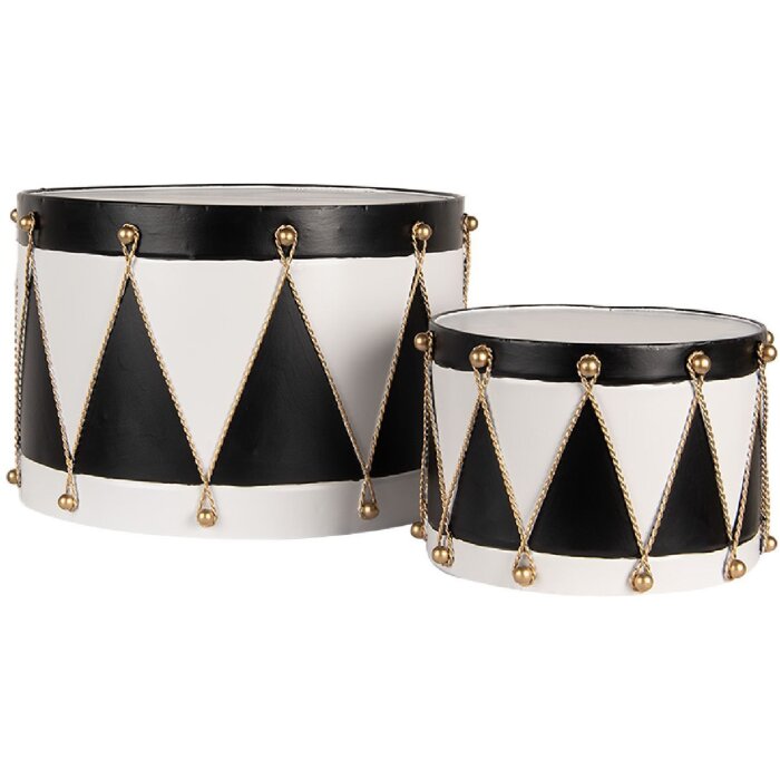 Clayre & Eef Set 2 Trompe Decorative Fier Alb/Negru 40x25/26x17 cm