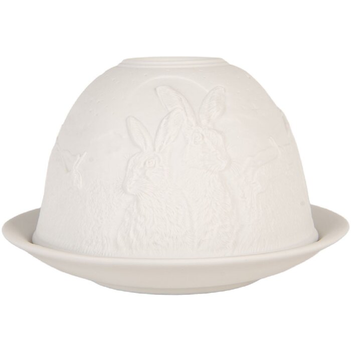 Clayre & Eef Suport Lumânări Porțelan Ø 12x8 cm Alb