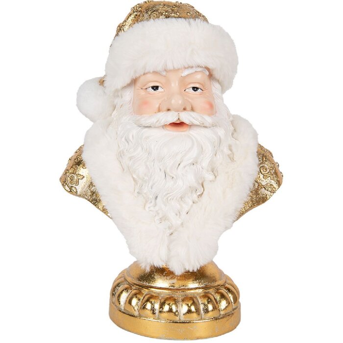 Clayre & Eef 6PR5699 Dekoration Büste Weihnachtsmann 23x15x32 cm Weiß-Goldfarbig