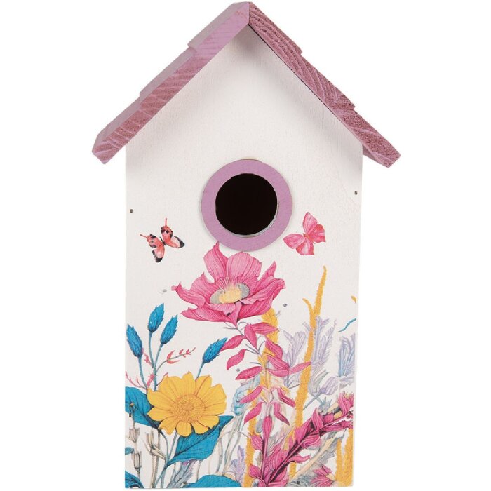 Clayre & Eef Căsuță pentru păsări 15x10x22 cm Lemn Alb-Roz