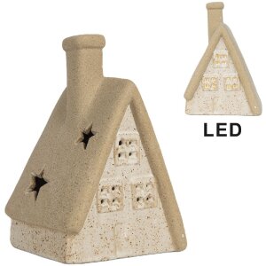 Clayre & Eef 6CE2174M Dekoration Haus mit LED 15x10x21 cm Beige