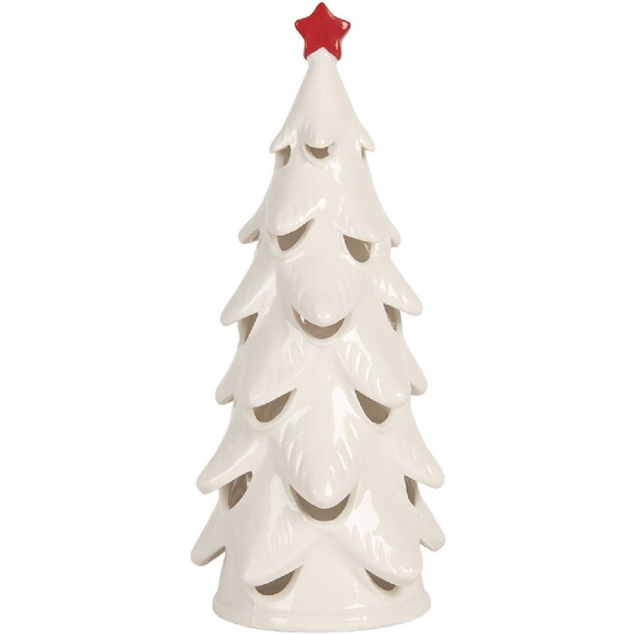 Clayre & Eef 6CE2178M Dekoration Weihnachtsbaum mit LED Ø 11x25 cm Weiß/Rot