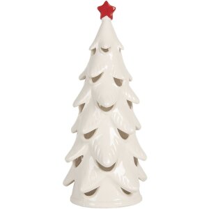 Clayre & Eef 6CE2178M Dekoration Weihnachtsbaum mit LED Ø 11x25 cm Weiß/Rot