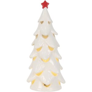 Clayre & Eef 6CE2178M Dekoration Weihnachtsbaum mit LED Ø 11x25 cm Weiß/Rot