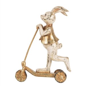 Clayre & Eef Iepure Decorativ Alb Auriu 13x6x17 cm