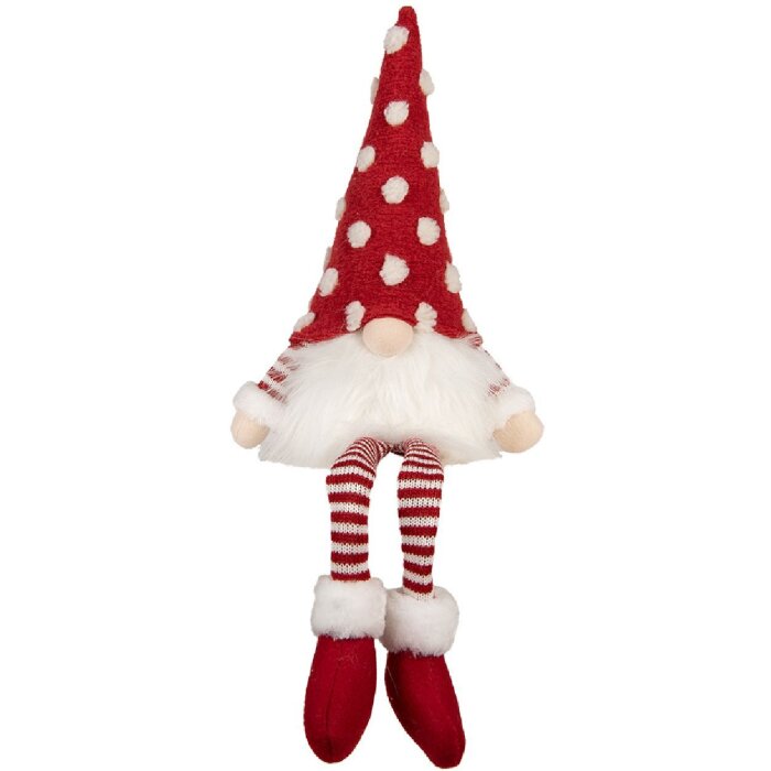 Clayre & Eef 66329 Decorațiune Gnom cu LED Roșu-Alb 16x12x32/60 cm