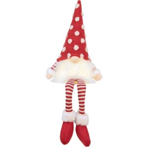 Clayre & Eef 66329 Decorațiune Gnom cu LED Roșu-Alb 16x12x32/60 cm